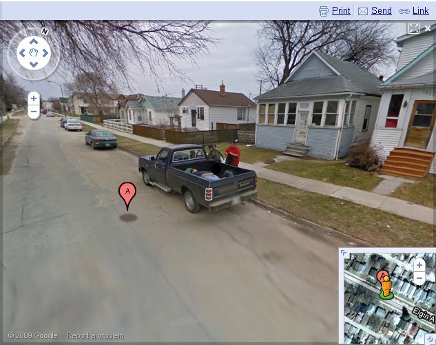 Did Google Earth really find a dead body in the back of this truck?  Those two guys look like they're in a pretty big hurry to get him somewhere!