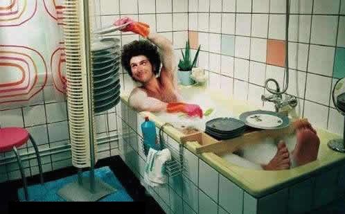 Do the dishes and take a bath, all at once .... 