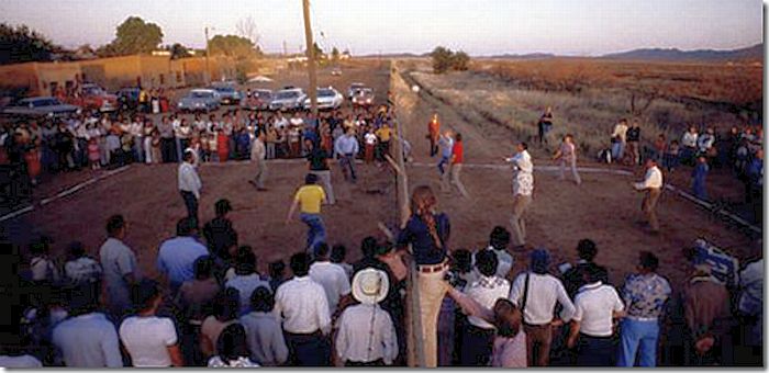 Photo (1979) Naco, Arizona ... of a volleyball game between Mexican and U.S. citizens using the border fence between Arizona and Mexico as the net.