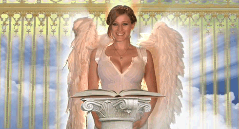She's waiting at the Pearly Gates.