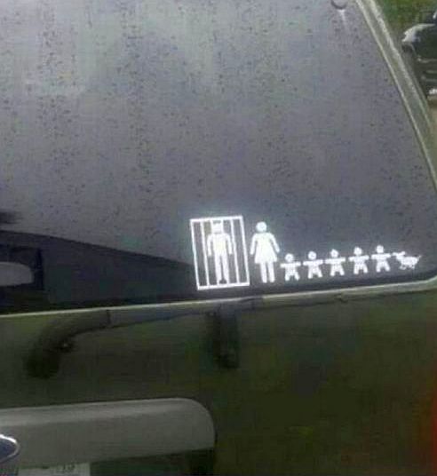 'Hmmm, wonder if mom is getting child support?' Oh well, at least she got the familie's SUV ...