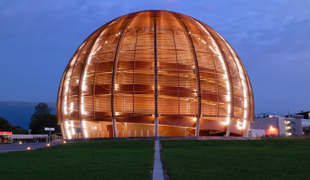 The Globe of Innovation in the morning. The wooden globe is a structure originally built for Switzerland's national exhibition, Expo'02, and is 40 meters wide, 27 meters tall. 