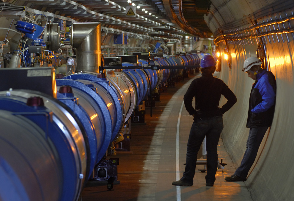 Checks are performed on the alignment of the magnets in the LHC tunnel. It is vital that each magnet is placed exactly where it has been designed so that the path of the beam is precisely controlled.