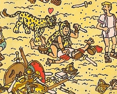 A Man About to Be Raped By a Mountain Lion in "Fun and Games in Ancient Rome," Find Waldo Now