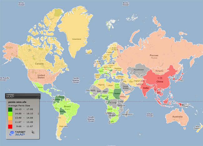 World Map of The Peniz Size Worldwide