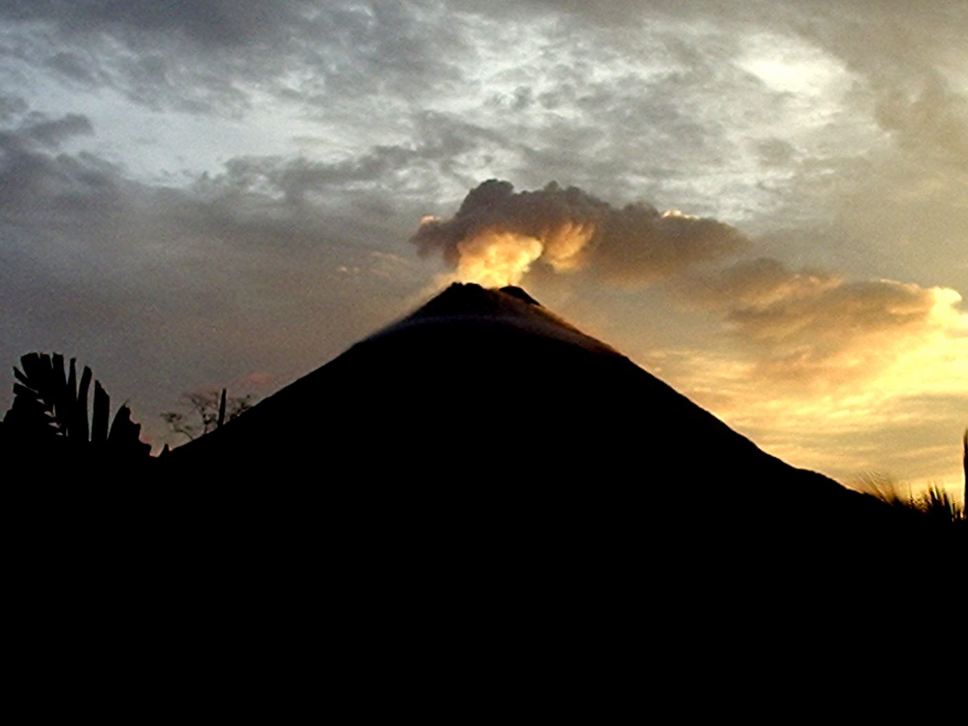 eruption at dusk