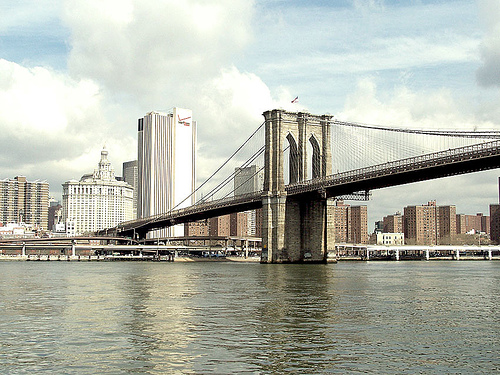 Brooklyn Bridge: N.Y.--In 1855, engineer John Roebling started to design a bridge that at the time would be the longest suspension bridge in the world, with towers being the tallest structures in the Western Hemisphere.