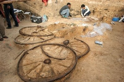 Along with the chariot, which was decorated with scenes from mythology, the team unearthed well-preserved wooden and leather objects, some of which the archaeologists believe were horse harnesses.