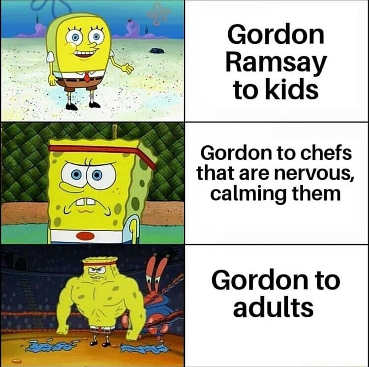 memes formats - Gordon Ramsay to kids Gordon to chefs that are nervous, calming them 136 Gordon to adults