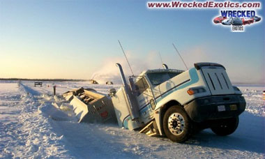 This unlucky big rig didn’t make it across an ice highway spanning the Mackenzie River in the N.W.T.
