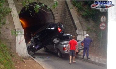 Two drivers attempted to race each other into this tunnel in Brazil. They both lost.