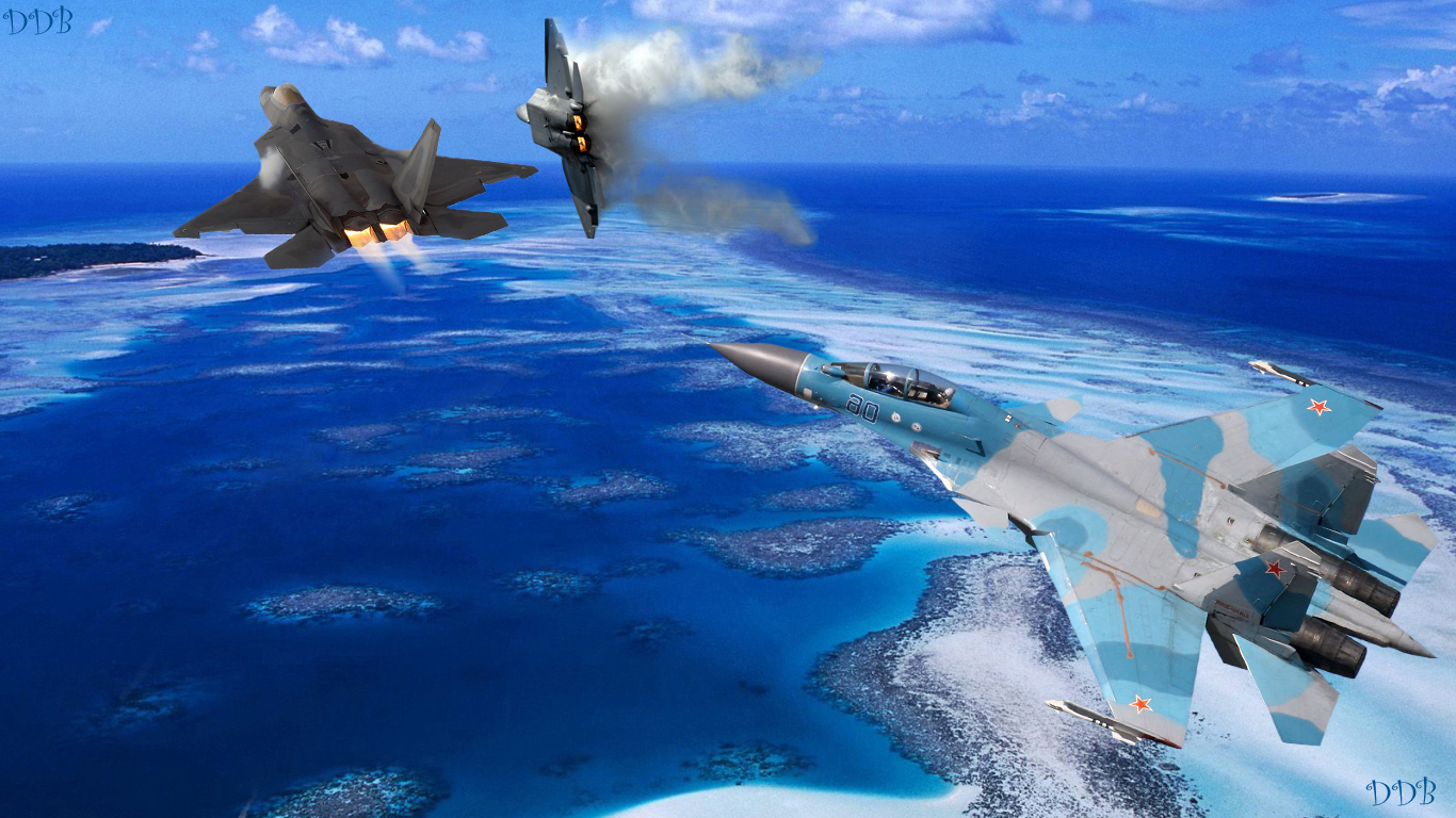 Sukhoi and F-22 Raptors over Great Barrier Reef