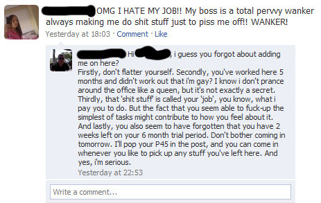This is why you don't add your boss on Facebook.