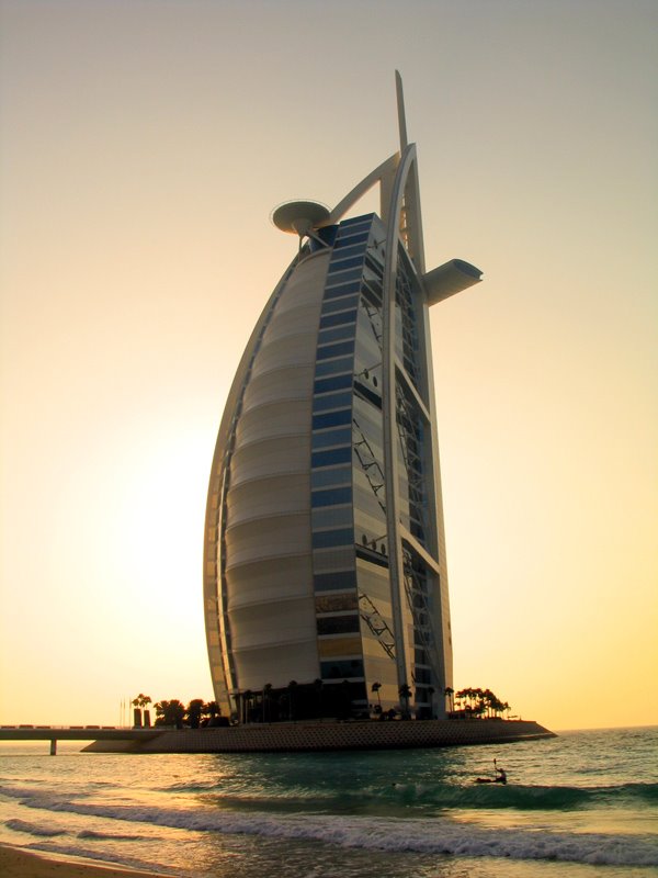 The Burj al-Arab hotel in Dubai.  The world's tallest and the only 7 star hotel