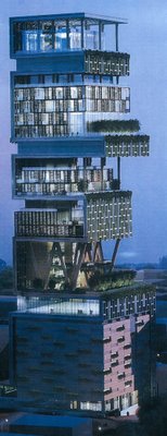 Business tycoon Mr. Mukesh Ambani made his dream house in Antilla. Each space and 

floor uses materials not seen anywhere else. The idea is that spaces will blend into 

one another, giving the impression of consistency and flow, while at the same time 

displaying different influences and traditions.
