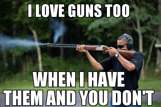Obama pushes gun regulations, but releases this picture to show that he's a gun user too.  Gotta love propaganda
