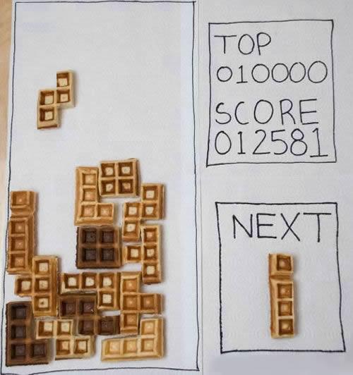 Tetris game created out of waffles