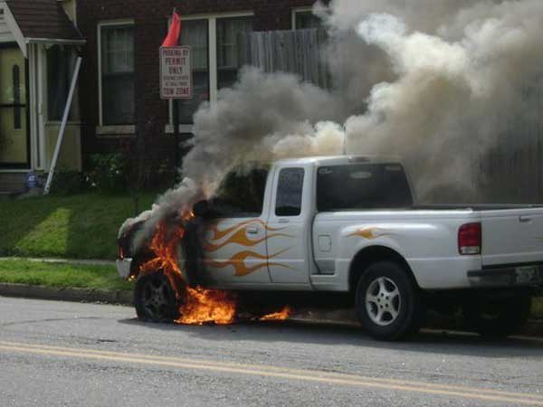 Flame truck in flames