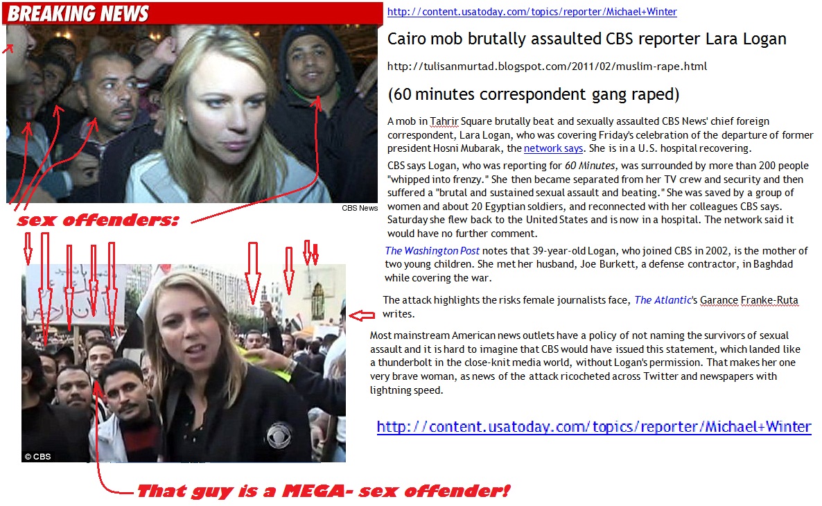 This CBS reporter got sexually assaulted by the creepy-looking mustachioed "men" in the pictures. There's a video also, on-line of the reporter's story. This is what happens when you try to cover a story during one of their "celebrations". We should just nuke the whole area.