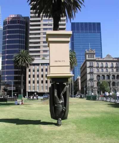 A contemporary representation of Charles La Trobe in central Melbourne (This temporary installation was removed at the end of June 2006 and has been acquired by La Trobe University). 