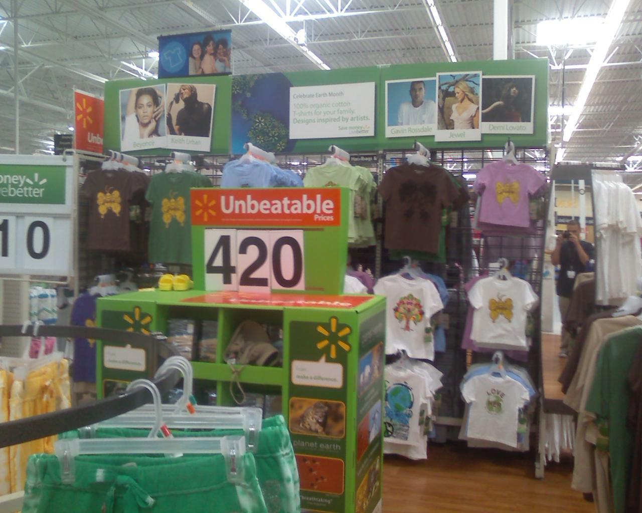 Was on display at my local Wal-Mart Supercenter yesterday (4-20-09) in the "Go Green" clothing section lol