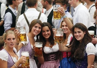 Oktoberfest beer festival in a tent at the Theresienwiese in Munich, southern Germany