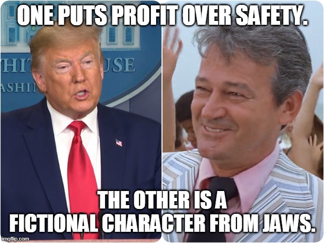 photo caption - One Puts Profit Over Safety. Jse Ashin The Other Is A Fictional Character From Jaws. imgflip.com