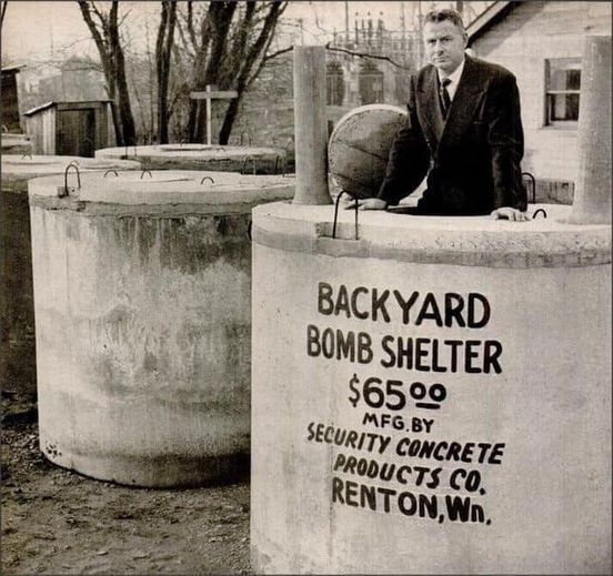 fun randoms - arms race bomb shelter - Backyard Bomb Shelter $6500 Mfg.By Security Concrete Products Co. Renton, Wn.