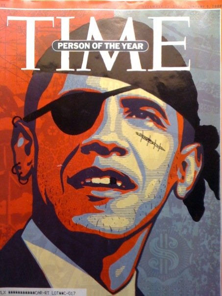 This is an artists representation of President Obama as a pirate.