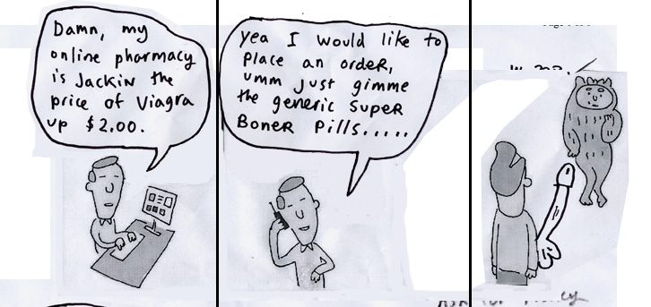 Mr. Banana orders viagra from a online pharmacy. This is a graphic and crude comic by hugoballz