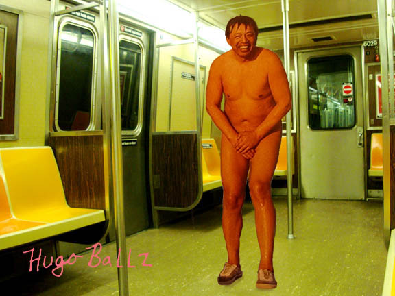 This is a weird picture I took on the morning subway at about 6am. This strange asian guy completely naked! wearing only his sneakers get on the train, and he is covering his balls. He looked really embarrassed and was soaking wet. He didnt really do anything just stood there. There werent too many people on the train.  It was a really weird experi