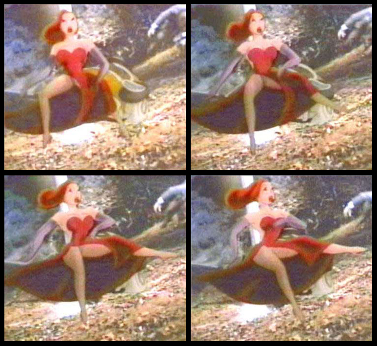During Disney's Who Framed Roger Rabbit, you can see up Jessica Rabbits dress when shes thrown from a car