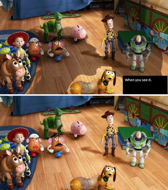 In Disney Pixars Toy Story 3 there's a scene where all the toys are watching the mom have oral sex with the dad