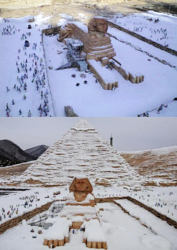 Snow-Covered Sphinx. Photos of the Sohinx covered in snow went viral, on the heels of reports of the first snowfall in Cairo for 112 years.
