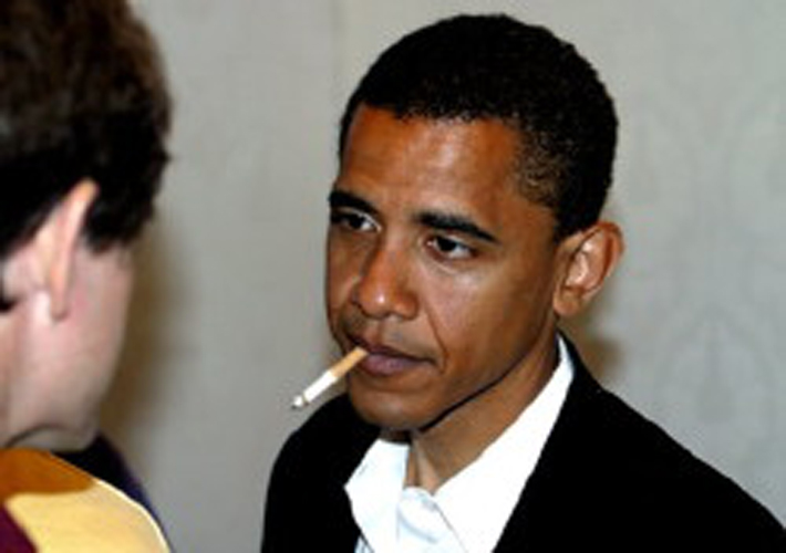Barack Obama has admitted to being a smoker, though before he launched his presidential campaign he resolved to quit the habit. There are hardly any photos of him smoking, largely because his campaign makes great efforts to stop such photos getting out.