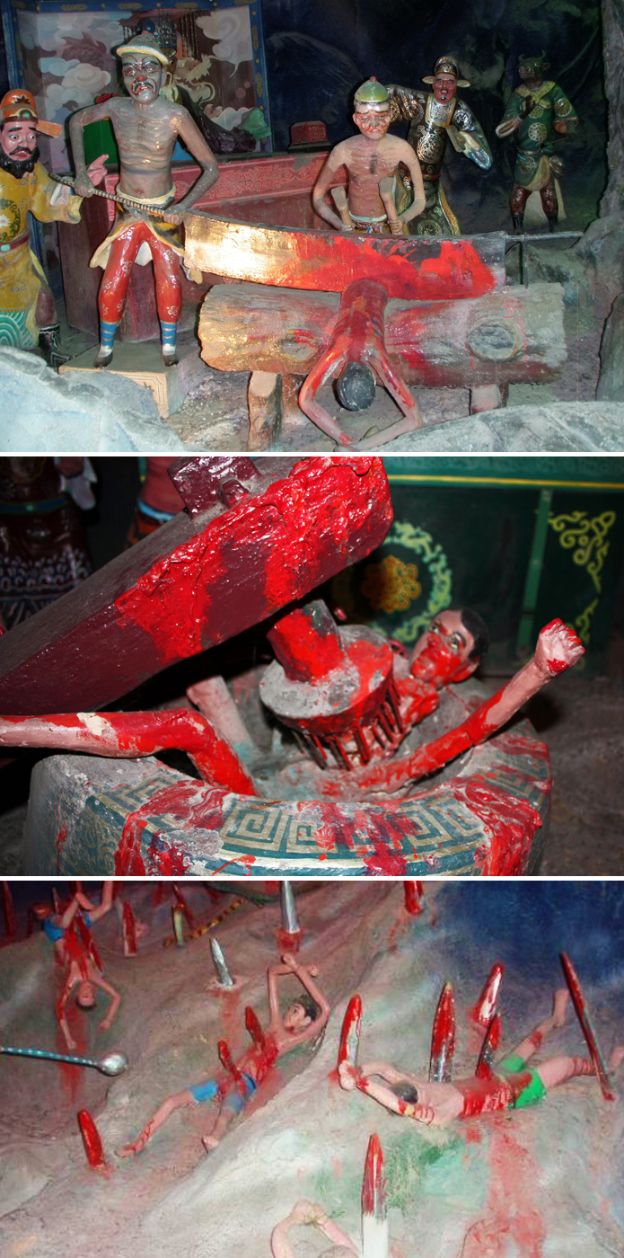 One of the areas of the 'theme park' is the Ten Courts of Hell, which depicts scenes from Chinese legends and promotes good living, by showing the crimes and punishments of those that don't live good.