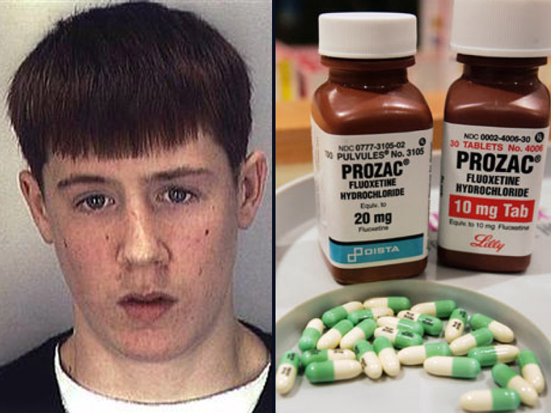Kipland Kinkel: Prozac. 
May 21, 1998: 15-year-old Kip Kinkel murdered his parents and then proceeded to school where he opened fire on students in the cafeteria, killing two and wounding 25. Kinkel had been taking the antidepressant Prozac. Kinkel had been attending “anger control classes” and was under the care of a psychologist.
