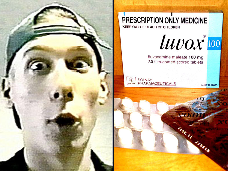 Eric Harris: Luvox. 
April 20, 1999: 18-year-old Eric Harris and his accomplice, Dylan Klebold, killed 12 students and a teacher and wounded 26 others before killing themselves in Columbine, Colorado.  Harris was on the antidepressant Luvox, while Klebold’s medical records remain sealed. 
