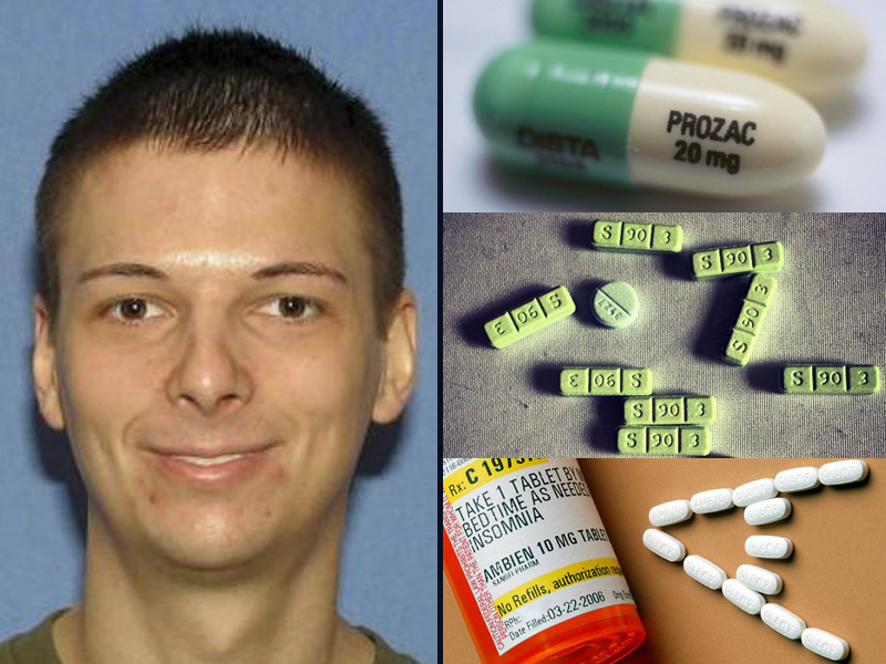 Steven Kazmierczak: Prozac, Xanax, Ambien. 
February 14, 2008: 27-year-old Kazmierczak shot and killed 5 people and wounded 21 others before killing himself in a Northern Illinois University auditorium. According to his girlfriend, he had recently been taking Prozac, Xanax and Ambien.