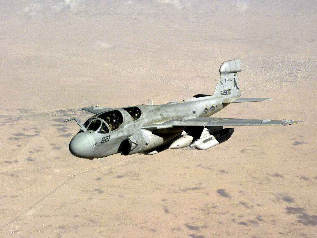An EA-6B Prowler electronic warfare aircraft.