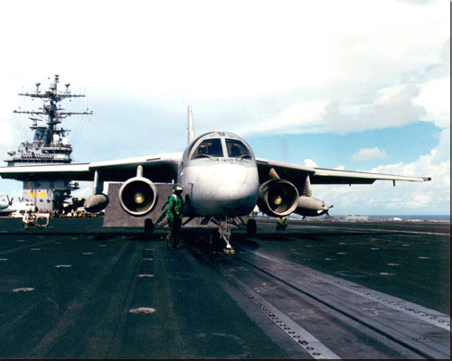 An S-3 Viking refueler tanker lined up for launch.