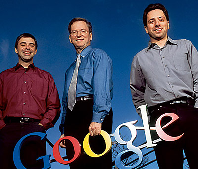 Larry Page, Eric Schmidt, and Sergey Brin, founders of Google