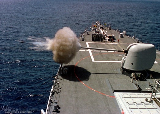 A Destroyer fires its deck cannon.