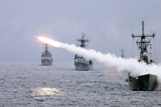 A Destroyer fires off its missile.