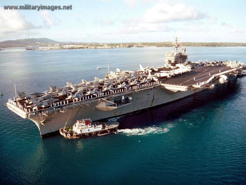 The USS Kitty Hawk (CV-63) Conventional powered aircraft carrier.
