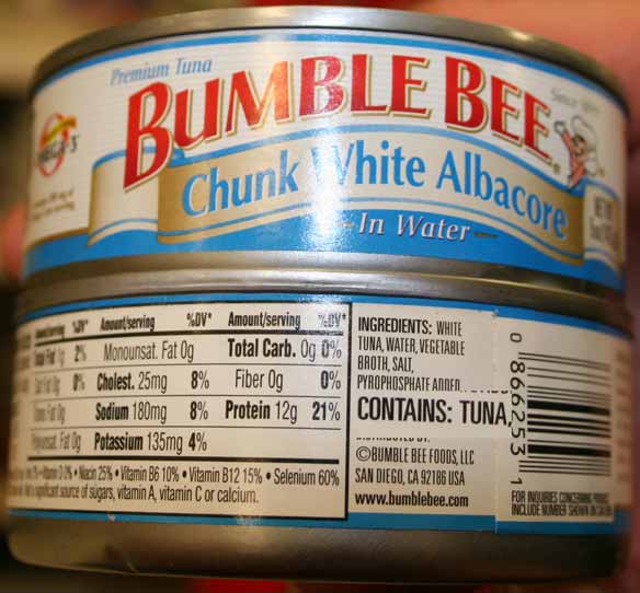 "Contains tuna." That one is right up there with the sleeping pill that "may cause drowsiness." Give me a fucking break.