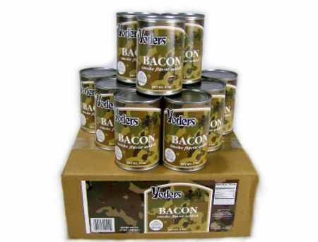 Canned bacon. Undoubtedly the best course of The Last Supper, Yoder brand canned bacon can now be yours. Plus, it comes in sweet-ass camo cans. Hey, where'd my bacon go?!?
