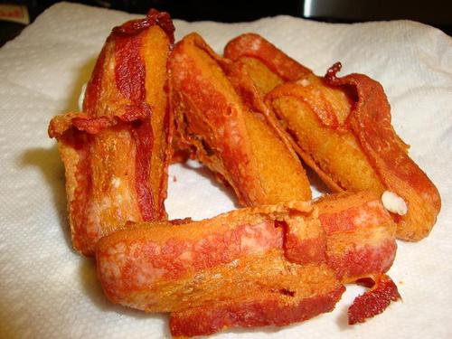Cheese sticks, wrapped in bacon