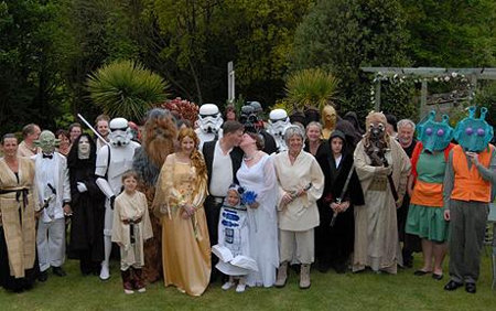 During the wedding,The Groom told his bride: "I promise to protect you from carbon freezing and promise to protect you from the Dark Side, through hyperspace and into the far reaches of the galaxy." 