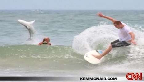 Cnn catches Jumping Shark and Some Surfers